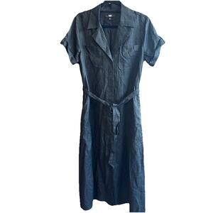 Paige 100% Linen Button Front Shirt Dress Womens Small Belted Waist Short Sleeve